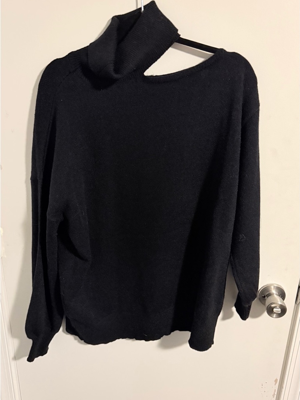 Black Women's Asymmetric Neck Sweater